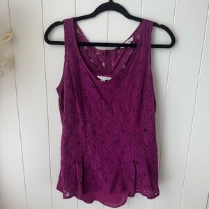 CAbi Purple Floral Lace Sleeveless V-Neck Tank Top Women S Spring Summer